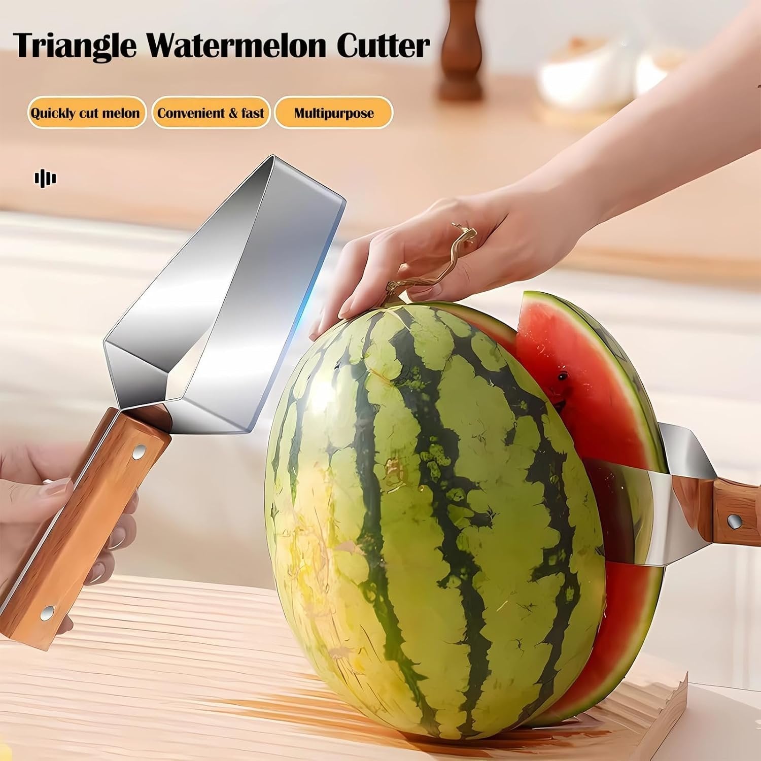 Dailyardtool®Triangle Watermelon Cutter, Stainless Steel with Wooden Handle - Melon Slicer, Fruit Cutter for Kitchen Gadgets