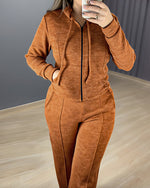 2 Pieces Outfit Long Sleeve Zip Up Drawstring Hoodie Coat and Casual Elastic Waist Seam Front Straight Leg Pants Set