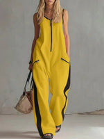Women's Contrast Color Sleeveless Jumpsuit - Sporty Wide Leg with Zipper Detail (S-2XL)