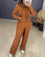 2 Pieces Outfit Long Sleeve Zip Up Drawstring Hoodie Coat and Casual Elastic Waist Seam Front Straight Leg Pants Set