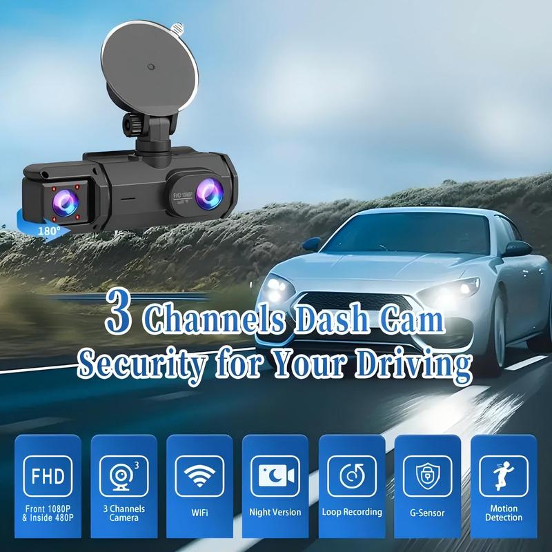 Dailyardtool®2.0-Inch IPS Screen HD 1080P 3 Lens Dashcam With Night Vision&Wifi Link