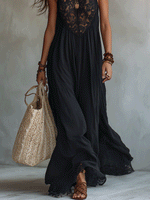 Elegant Bohemian Sleeveless Soft Drape Statement Evening Maxi Dress
