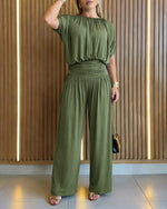Women's Batwing Sleeve Jumpsuit High Waisted Ruched Wide Leg Overalls Elegant One Piece Outfit