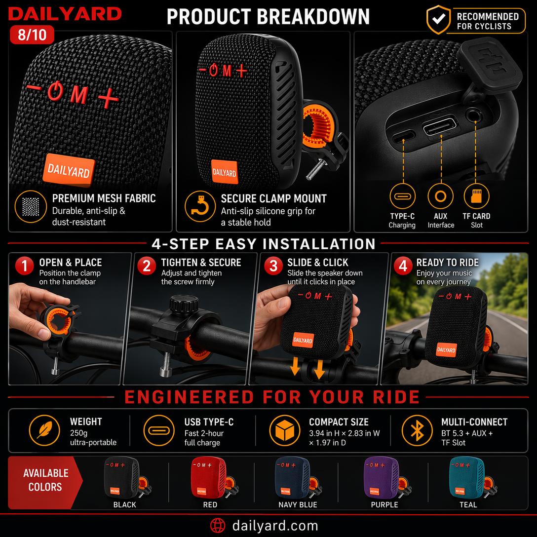 Dailyard™Waterproof Bicycle Bluetooth Speaker with Mounting Bracket