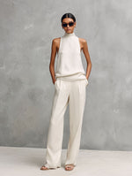 Women's Elegant Cotton And Linen Round-neck Sleeveless Top And Trousers Set