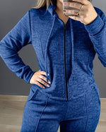 2 Pieces Outfit Long Sleeve Zip Up Drawstring Hoodie Coat and Casual Elastic Waist Seam Front Straight Leg Pants Set