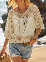 ? Handmade Crochet V©\Neck Boho Top | Apricot Summer Essential