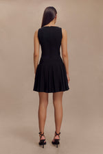 Sleeveless Pleated Mini Dress - Black