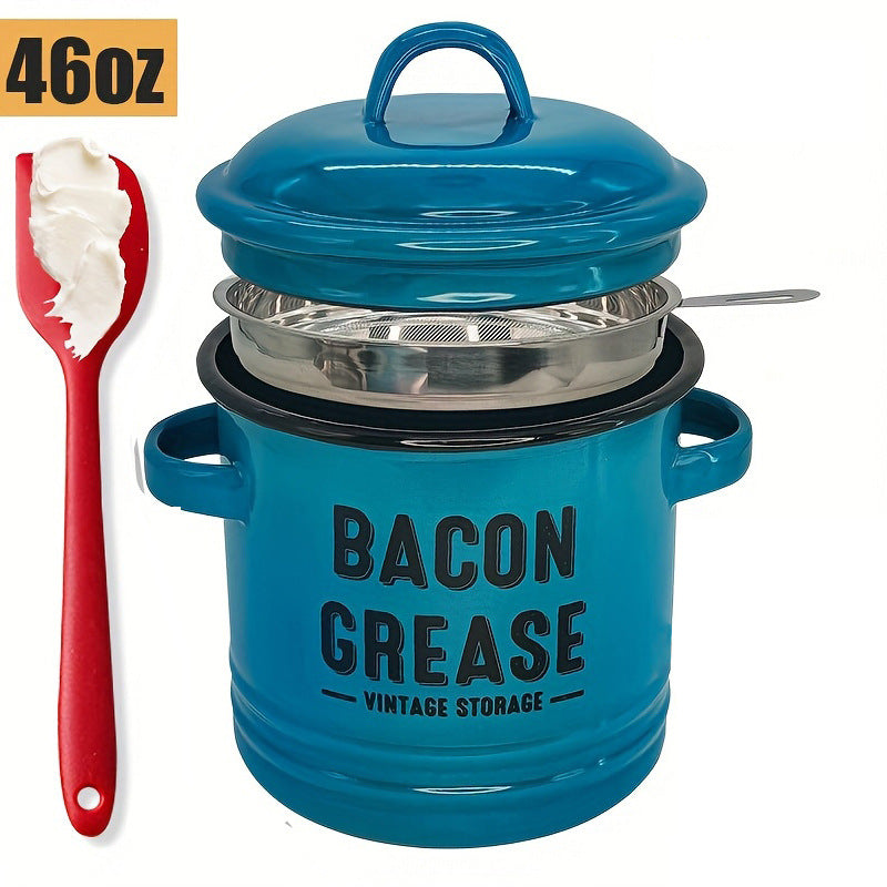 Dailyardtool® 42 oz bacon grease container with strainer and food-grade silicone spatula
