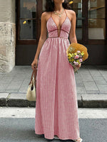 Striped Halter Neck Maxi Dress