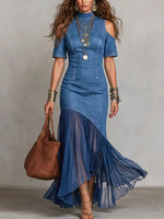 Off-Shoulder Mesh Hem Midi Dress ¨C Slim Fit Short Sleeve Dress