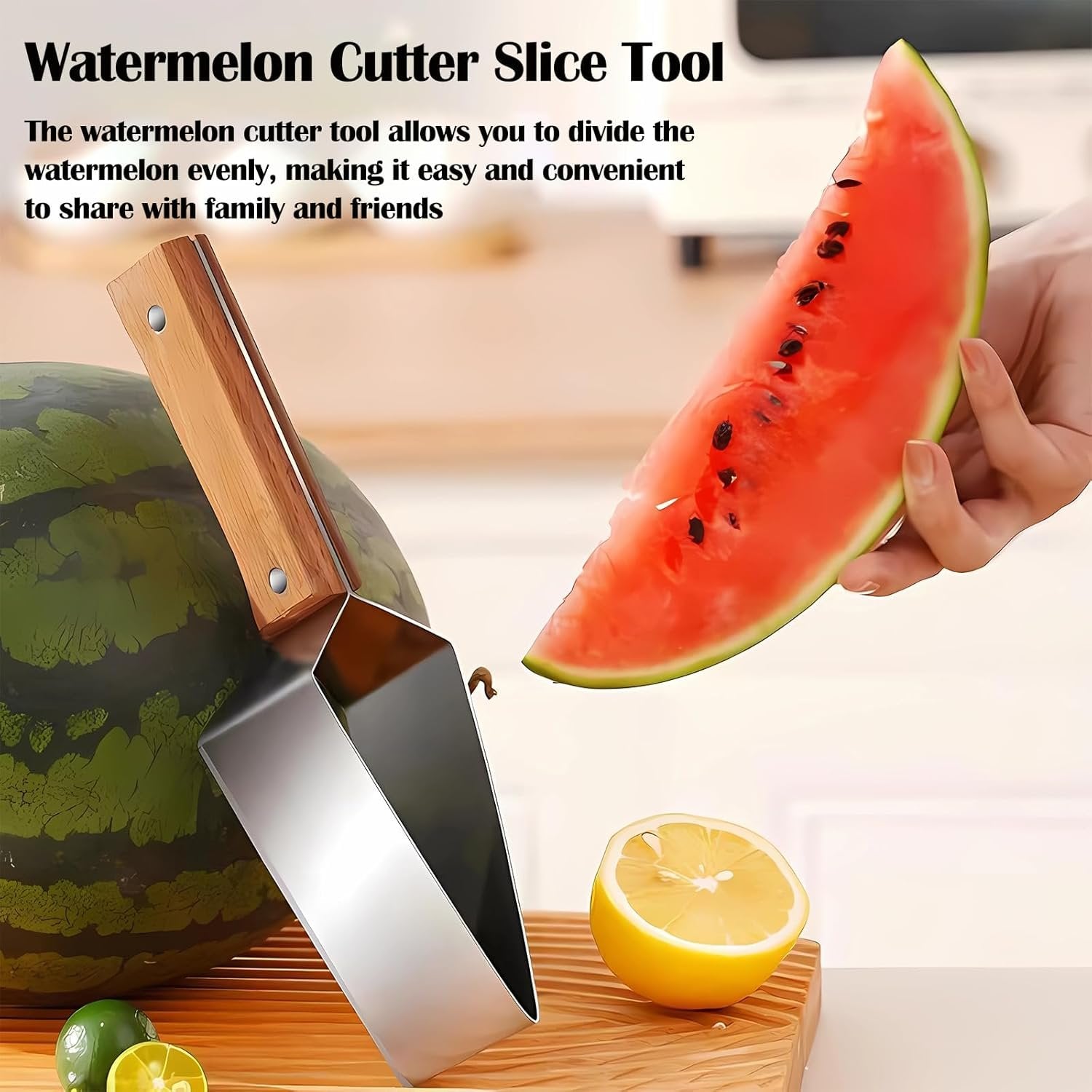Dailyardtool®Triangle Watermelon Cutter, Stainless Steel with Wooden Handle - Melon Slicer, Fruit Cutter for Kitchen Gadgets