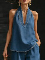 Loose Sleeveless Solid Color V-Neck Vest Top