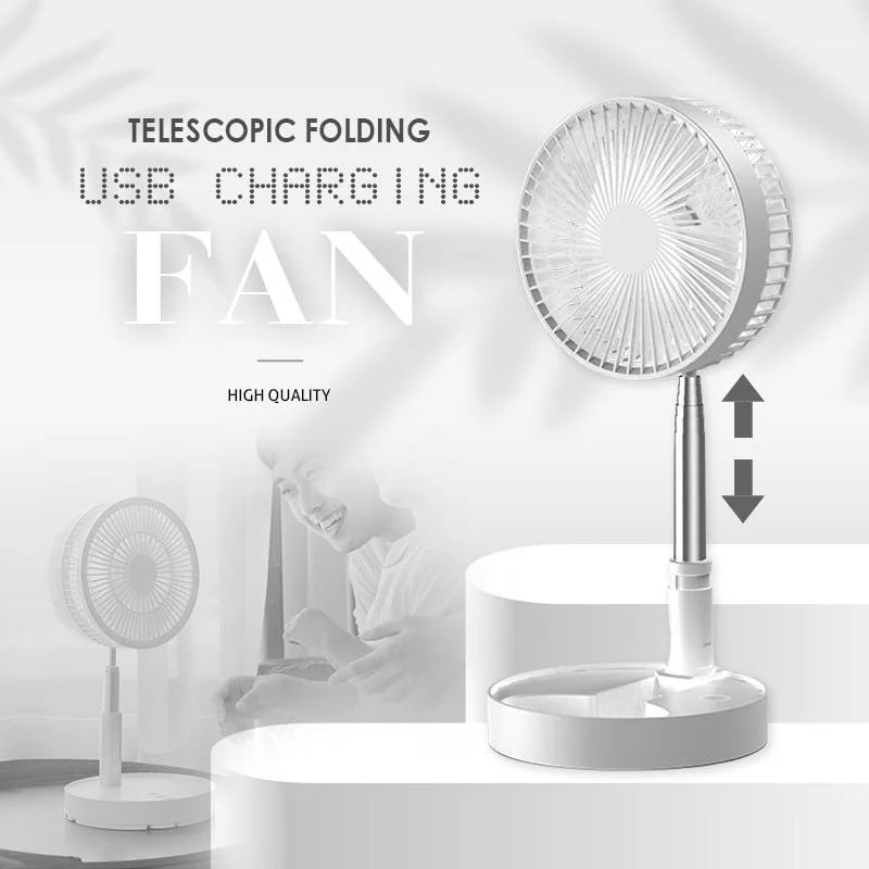 Dailyard™Telescopic Folding USB Charging Fan – Adjustable height, quiet operation & portable – perfect for desk, travel or outdoor use