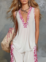 Chiffon V-neck Sleeveless Leopard Print Top And Pants Set