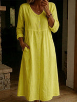 Women Plain Spring/Fall Dress Long Sleeve A-Line Dress