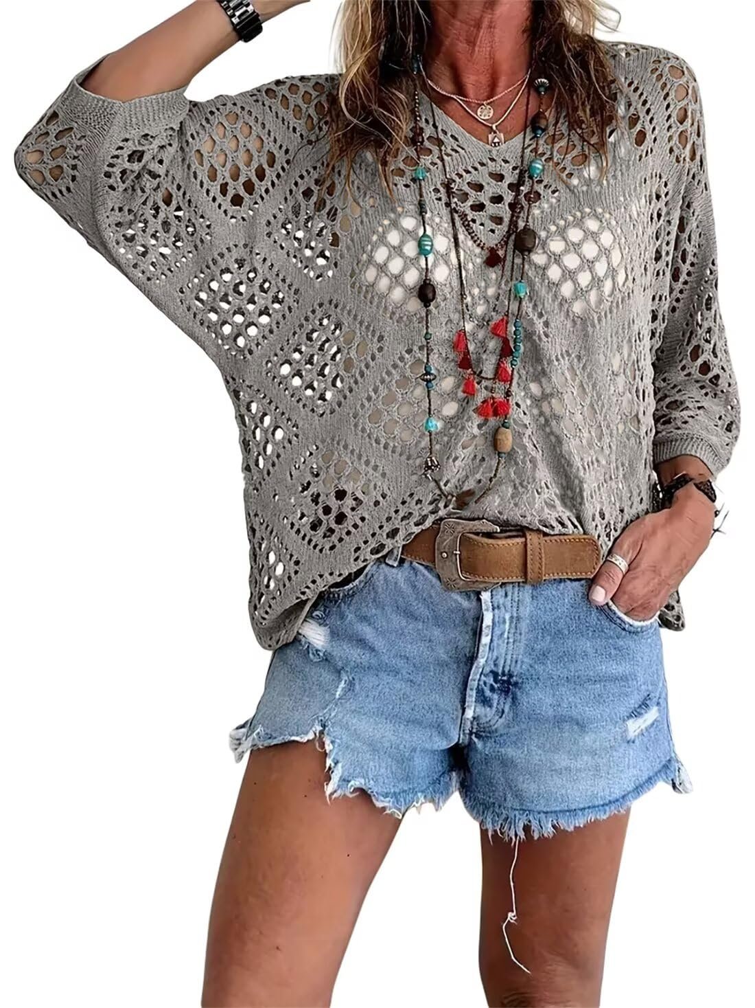 ? Handmade Crochet V©\Neck Boho Top | Apricot Summer Essential