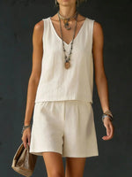 Casual V-Neck Sleeveless Top & Shorts Set