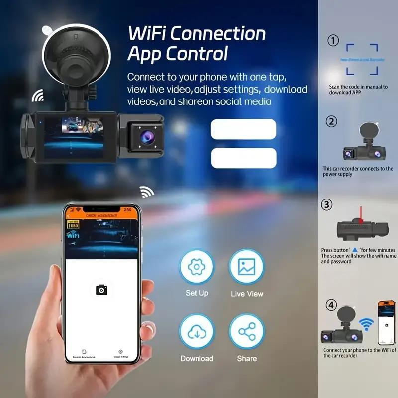 Dailyardtool®2.0-Inch IPS Screen HD 1080P 3 Lens Dashcam With Night Vision&Wifi Link