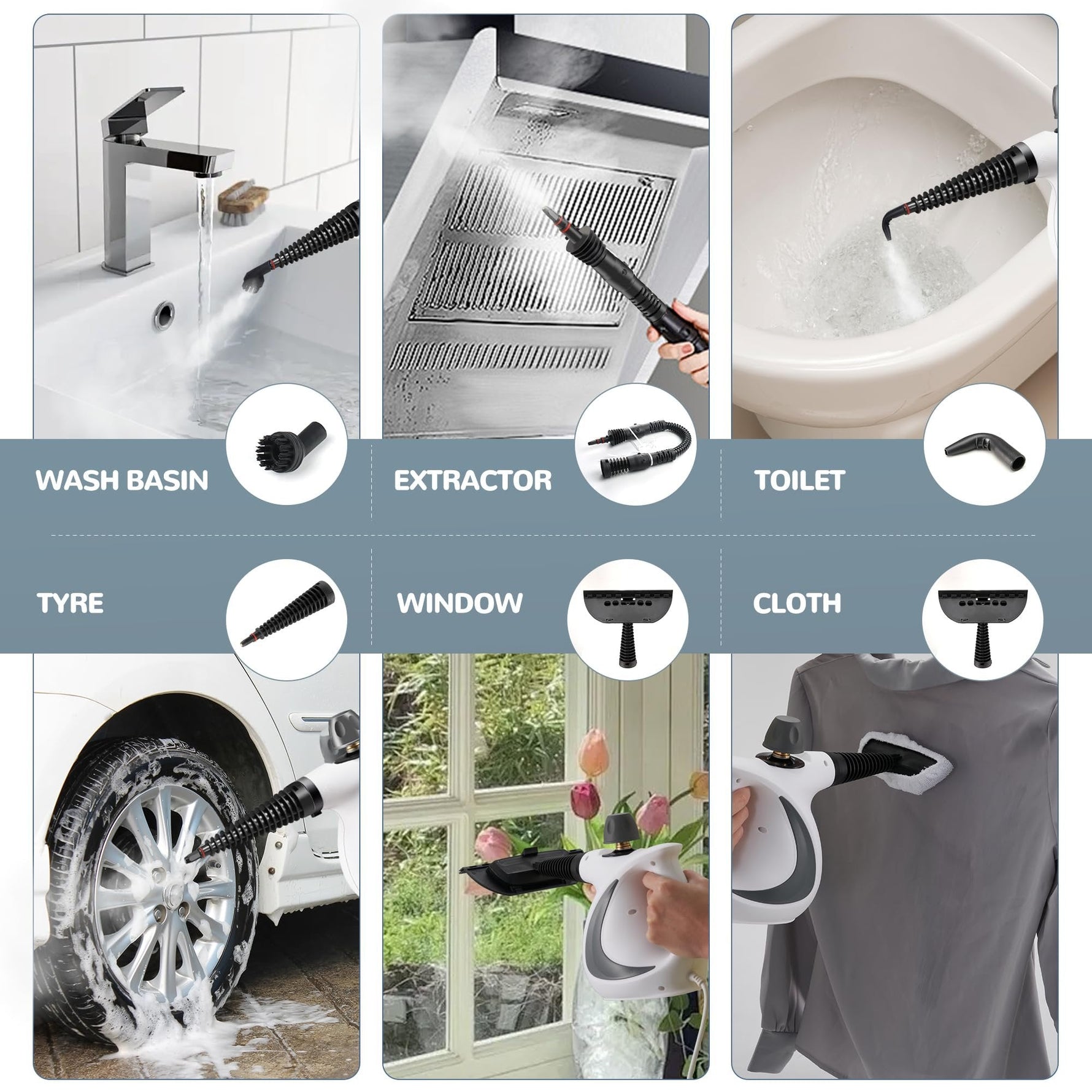 Dailyard™Handheld Pressurized Steam Cleaner | 11-Piece Accessory Set for Home & Car Deep Cleaning