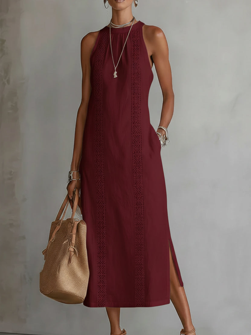?? Retro Cozy Lace Minimalist Linen Dress