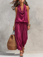 Cozy Elegant Draped Sleeveless Top And Pants Two-piece Set