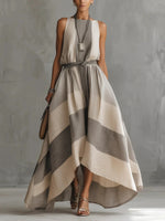 Linen Blend Striped Sleeveless Maxi Dress