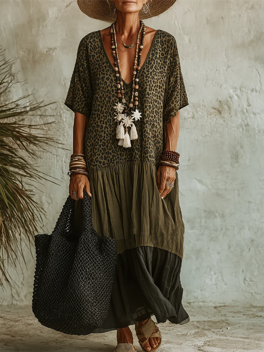 Casual Leopard-print Spliced  Dress