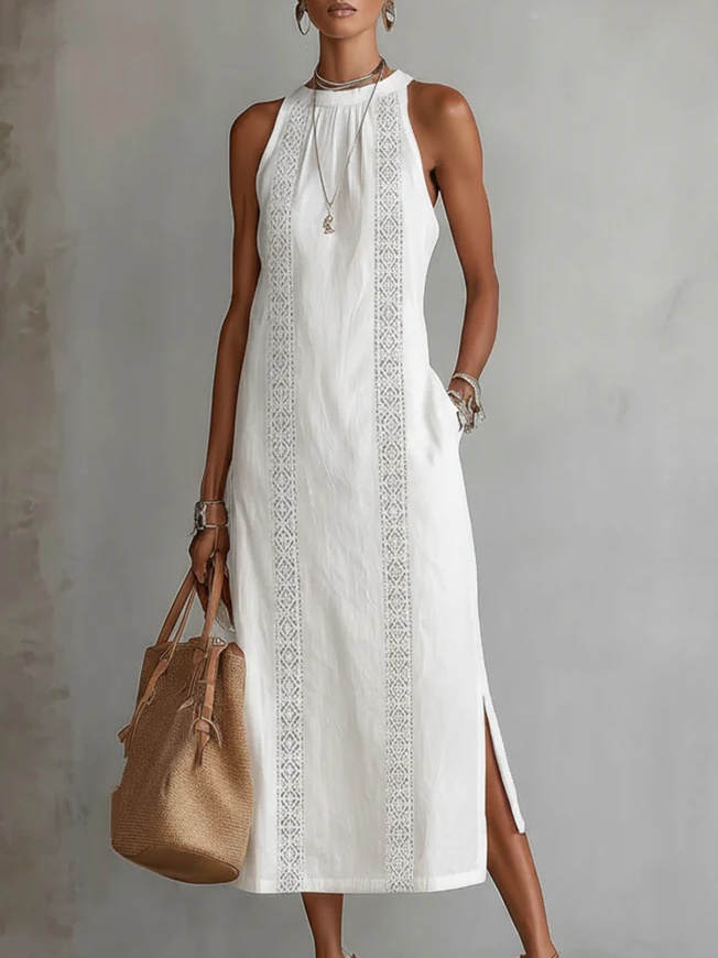 ?? Retro Cozy Lace Minimalist Linen Dress