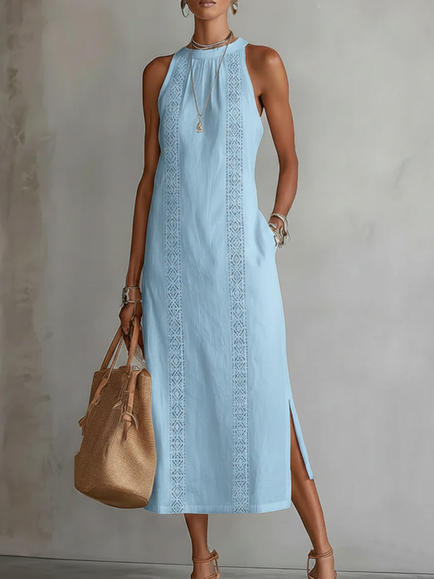 ?? Retro Cozy Lace Minimalist Linen Dress
