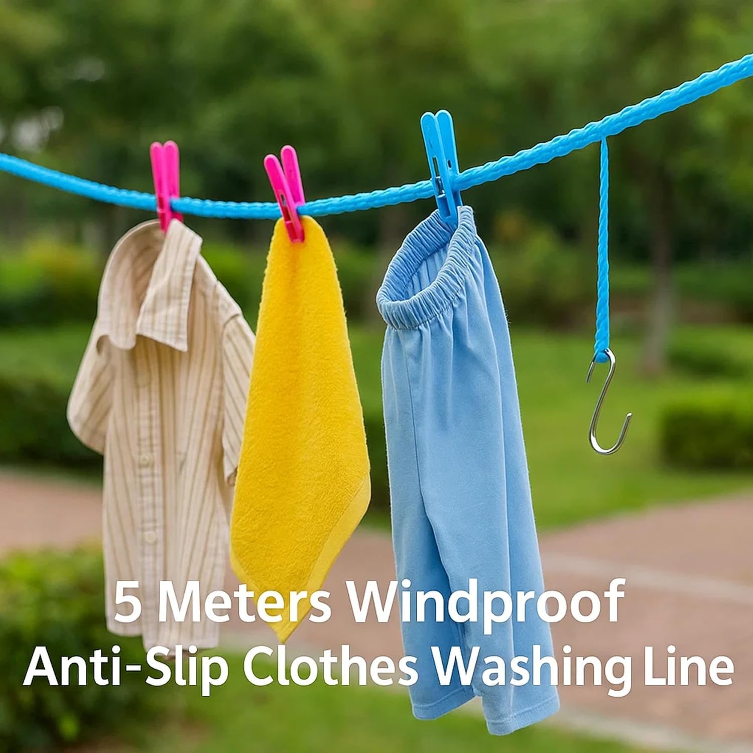 Dailyardtool® 5M Windproof Portable Clothesline with Hooks