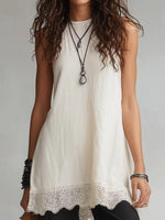 Lace Trim Sleeveless Tunic Two Piece Set