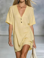 Effortless Chic Linen-Blend V-Neck Shirt Dress