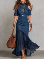 Off-Shoulder Mesh Hem Midi Dress ¨C Slim Fit Short Sleeve Dress