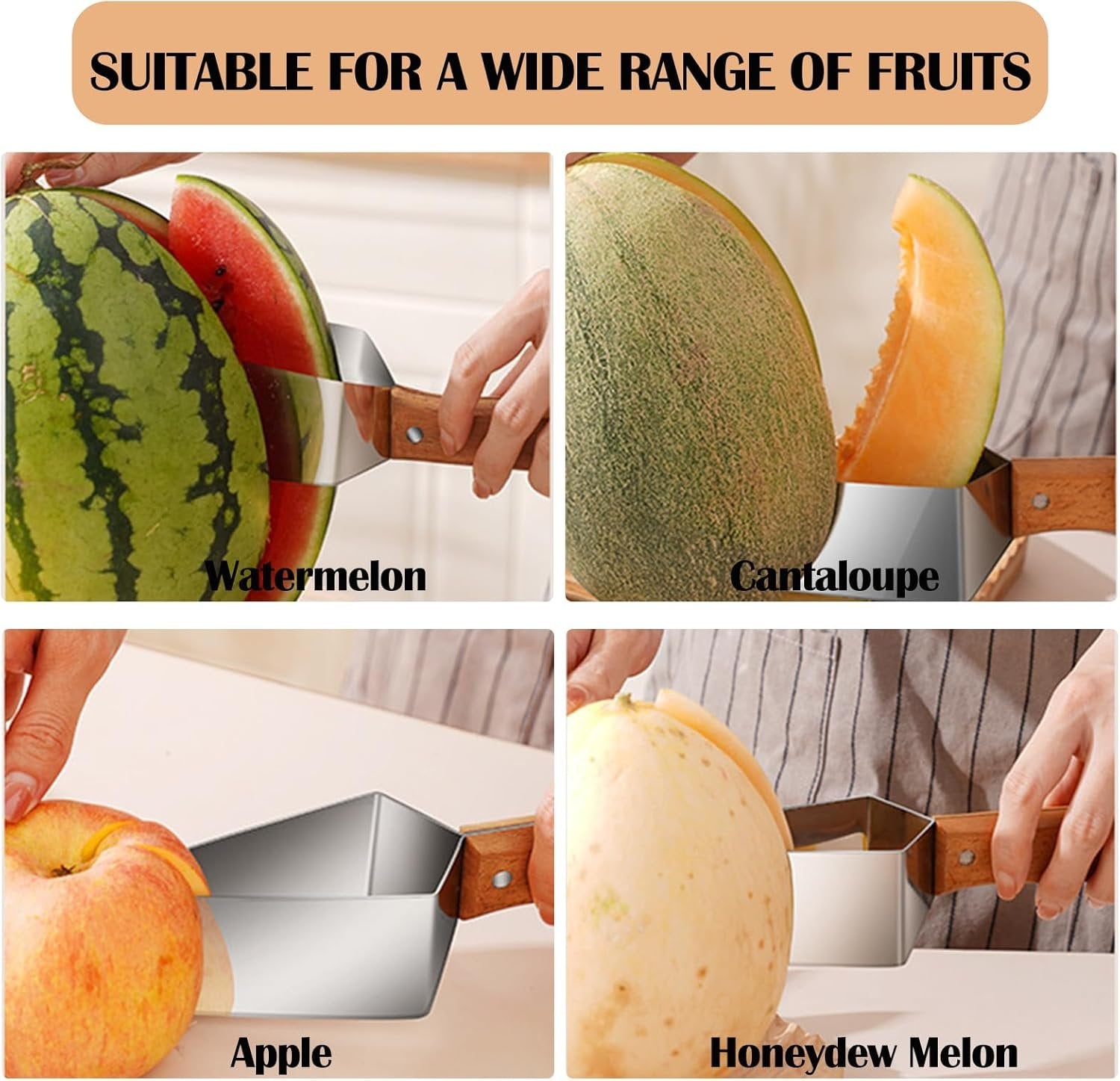 Dailyardtool®Triangle Watermelon Cutter, Stainless Steel with Wooden Handle - Melon Slicer, Fruit Cutter for Kitchen Gadgets