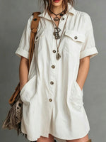 Oversized Short Sleeve Button Down Shirt Mini Dress with Pockets
