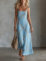 Diamond Lattice Textured Square Neck Slip Maxi Dress ¨C Boho Summer Long Cami Dress