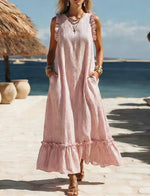 ?? Coastal Striped Ruffle Maxi Dress