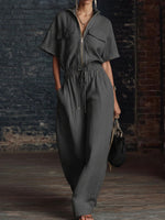 Stand Collar Sleeveless Casual Loose Cotton And Linen Jumpsuit