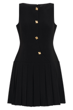 Sleeveless Pleated Mini Dress - Black