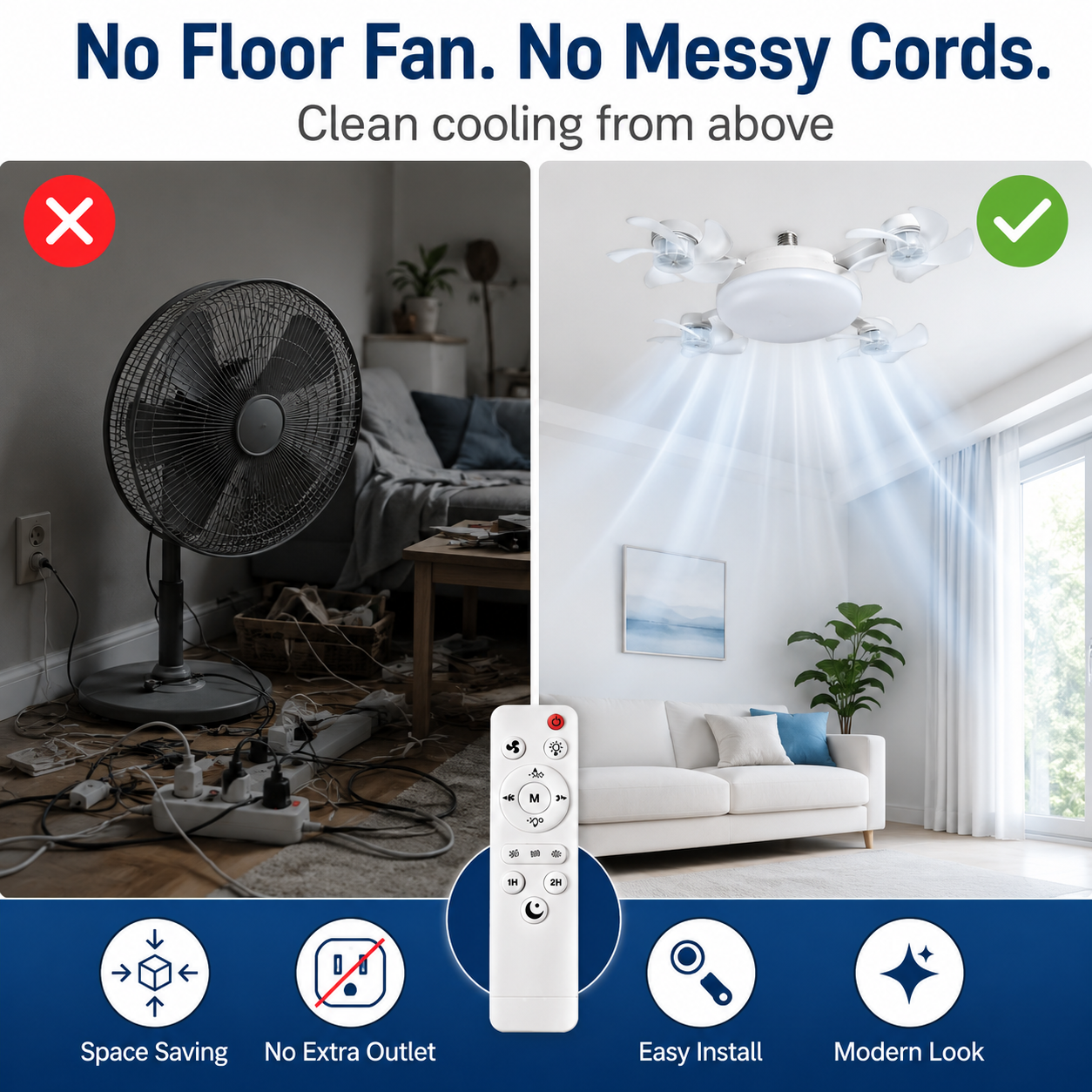 Dailyard™ No-Wiring Ceiling Fan Light with Remote Control