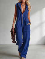 Sleeveless Hooded Zip-Front Jumpsuit