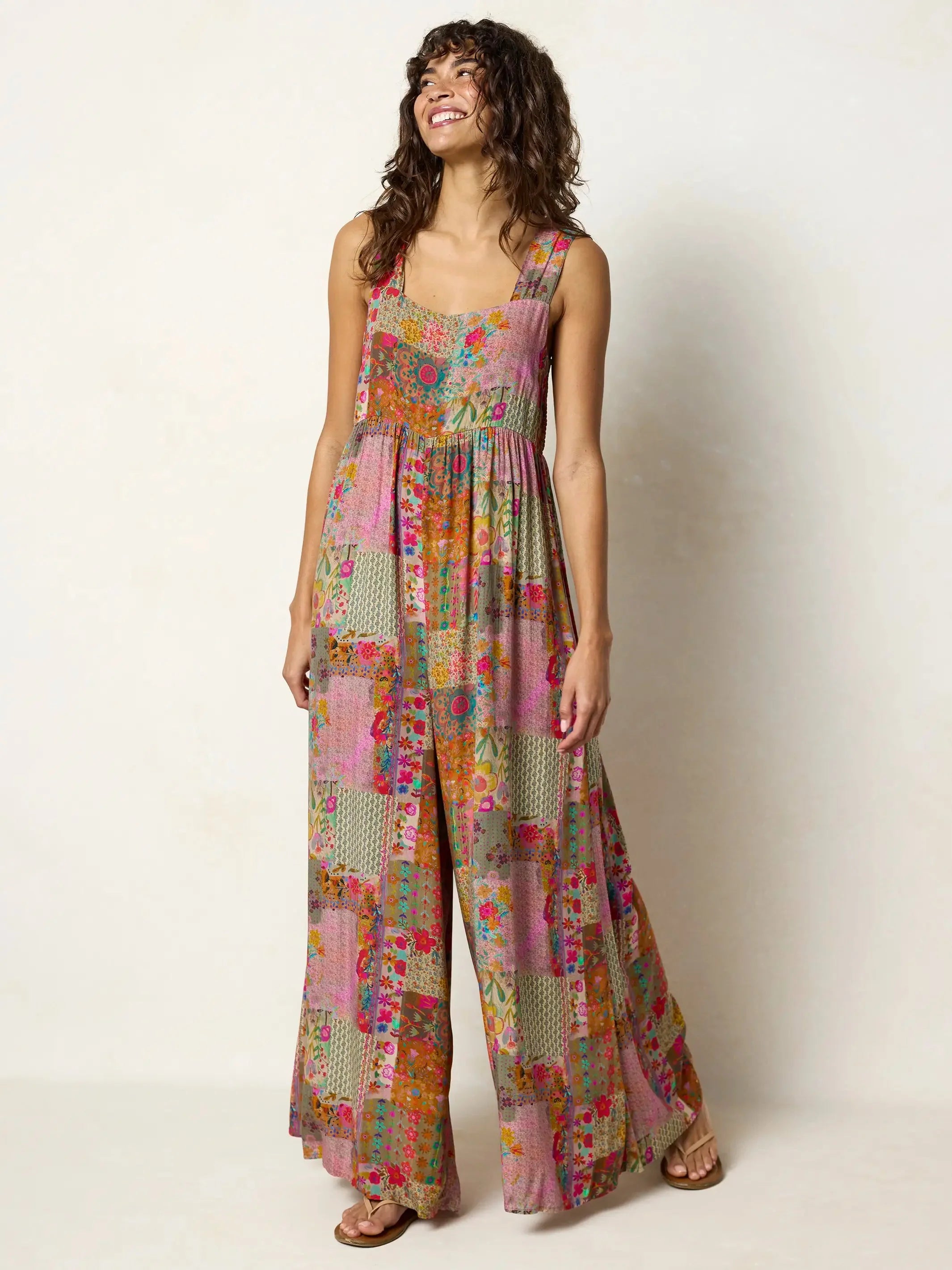 ?? Boho Patchwork Floral Wide-Leg Jumpsuit (XL-5XL)