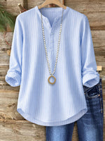 Pink Pinstripe Split-Neck Top