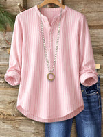 Pink Pinstripe Split-Neck Top