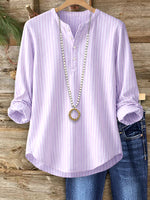 Pink Pinstripe Split-Neck Top