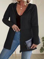 Women'S Autumn And Winter Solid Color Corrugated Stitching Casual Loose Women'S Hooded Jacket