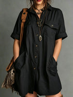 Oversized Short Sleeve Button Down Shirt Mini Dress with Pockets