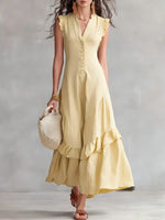 Sleeveless Ruffled V-Neck Maxi Dress