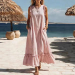 ?? Coastal Striped Ruffle Maxi Dress